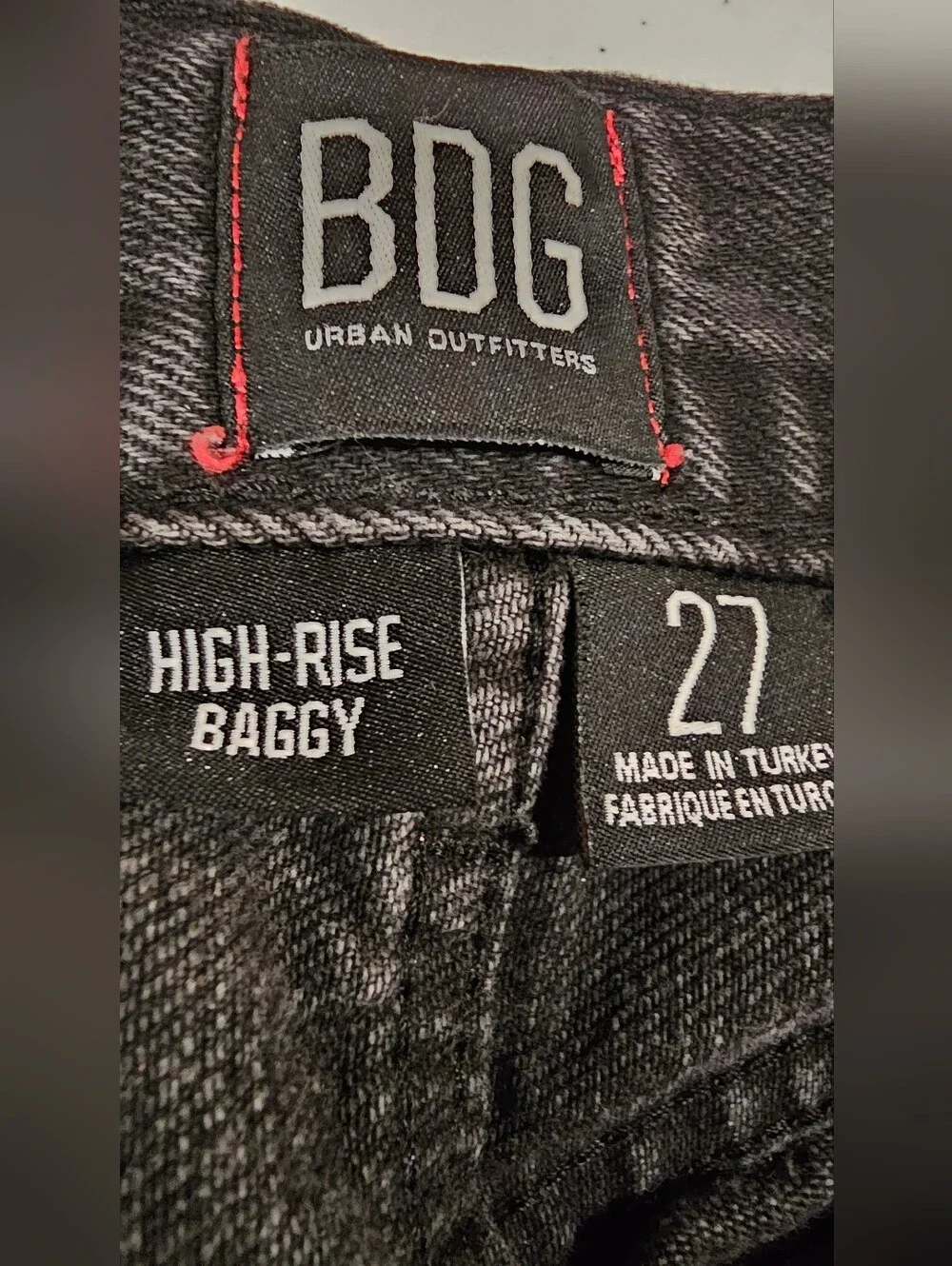 BDG Urban Outfitters High Rise Baggy Jeans Distressed Black Wash Size 27
